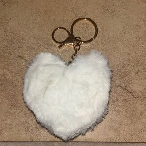 White Heart-Shaped Faux Fur Keychain
